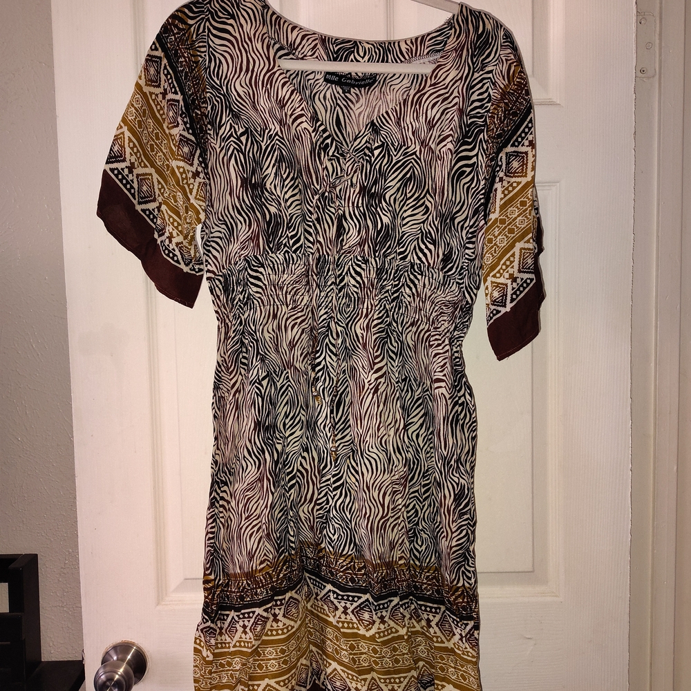 Mlle Gabrielle Zebra Print Maxi Dress - Black, Brown, Gold